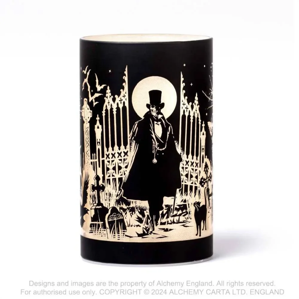 Alchemy Gothic Etched Black Glass LED Count Magistus Lantern Light NIB